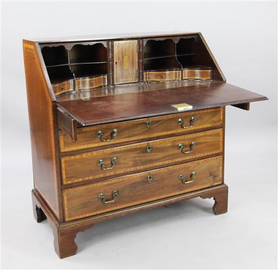 A George III inlaid mahogany bureau, W.3ft 3in. D.1ft 9in. H.3ft 5in.